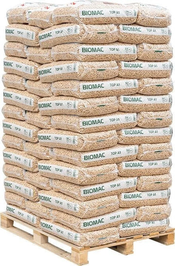 BIOMAC Holzpellets A1 – Palette (65 × 15 kg)
